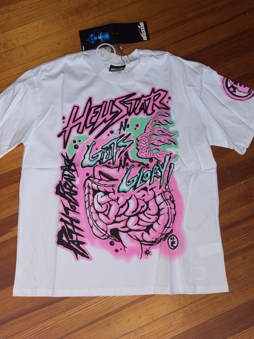 Hellstar Men’s White Graphic Tee - 'No Guts No Glory'